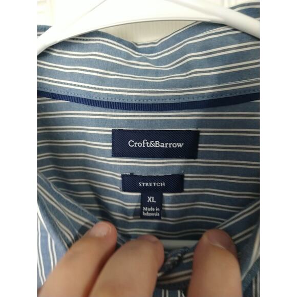 Croft&Barrow Men's XL Shirt Blue Striped Collared Long Sleeve Officewear - Picture 3 of 10